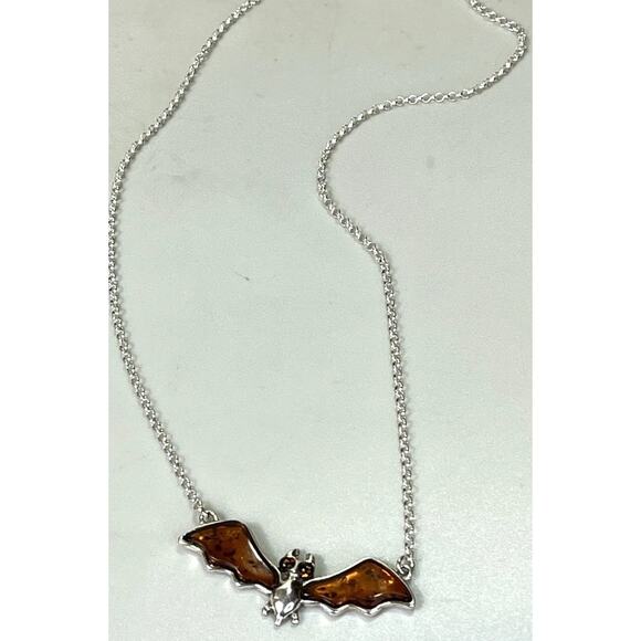 Baltic Amber Bat Wing Pendant -925 Sterling Silver - 17.5-19.5” NEW Gothic - Picture 7 of 16